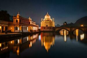 el taj mahal a noche. generado por ai foto