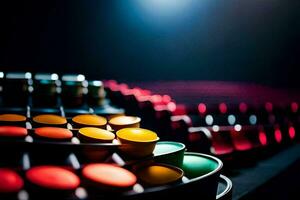 a close up of a row of colorful cups. AI-Generated photo