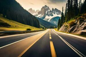 a road in the mountains with mountains in the background. AI-Generated photo