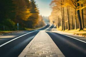 un vacío la carretera en el medio de un bosque. generado por ai foto