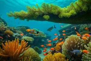 a coral reef with fish and corals. AI-Generated photo