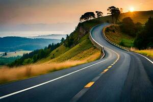 un devanado la carretera con el Dom ajuste detrás él. generado por ai foto