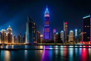 the city skyline at night in dubai. AI-Generated photo