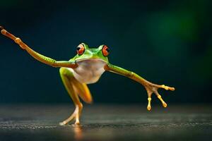 a frog is jumping up in the air. AI-Generated photo