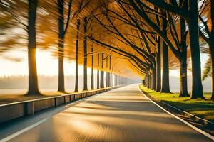 un largo la carretera con arboles en el antecedentes. generado por ai foto