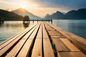 a wooden pier stretching out into the water. AI-Generated photo