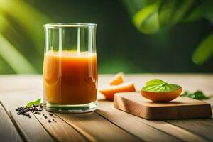 a glass of orange juice with a slice of orange. AI-Generated photo