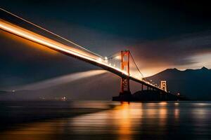 el dorado portón puente a noche. generado por ai foto