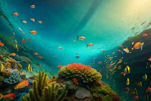 photo wallpaper sea, coral, fish, coral reef, fish, coral reef, fish, coral. AI-Generated