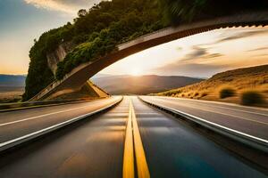 un autopista con un túnel en el antecedentes. generado por ai foto