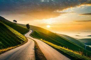 road winding through the hills at sunset. AI-Generated photo