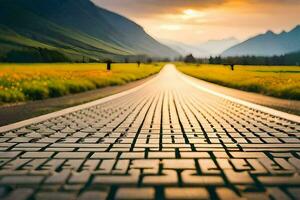 un la carretera con un camino líder a el montañas. generado por ai foto