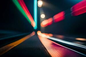 abstract blurry light trails on a train track. AI-Generated photo