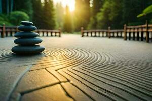 a zen garden with stones stacked on top of each other. AI-Generated photo