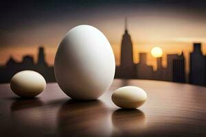 eggs and a cityscape. AI-Generated photo