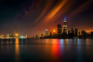 el chicago horizonte a noche. generado por ai foto