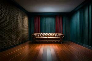 a leather couch in an empty room. AI-Generated photo