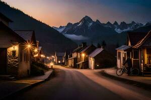 a street in the mountains at dusk. AI-Generated photo