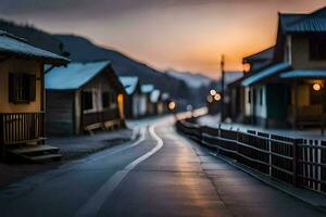 un largo exposición fotografía de un la carretera a puesta de sol. generado por ai foto