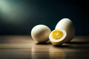 two hard boiled eggs with a slice of lemon. AI-Generated photo