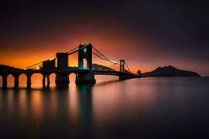 el puente a puesta de sol con un largo exposición. generado por ai foto