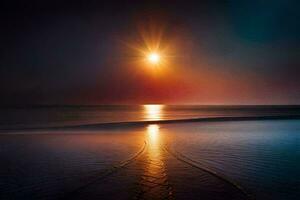 el Dom es brillante terminado el Oceano y el playa. generado por ai foto