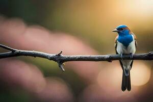 a blue and white bird sitting on a branch. AI-Generated photo