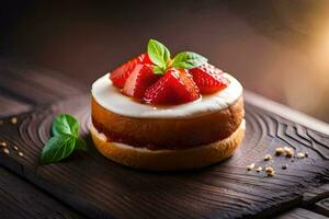 a small cake with strawberries on top. AI-Generated photo