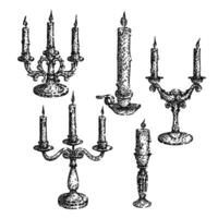 candlestick set sketch hand drawn vector