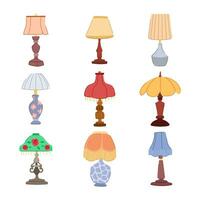 vintage table lamp set cartoon vector illustration