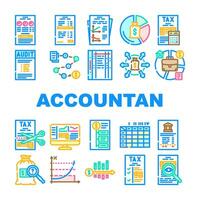 accountant professional tax icons set vector