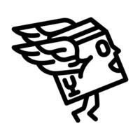 mosca alas cartulina caja personaje línea icono vector ilustración