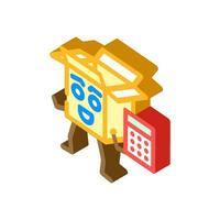 calculator hold cardboard box character isometric icon vector illustration