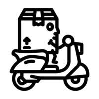 riding scooter cardboard box character line icon vector illustration