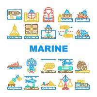marine engineering ship icons set vector