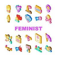 feminista hembra mujer íconos conjunto vector