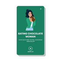 flat eating chocolate woman vector