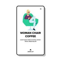 cup woman chair coffee vector