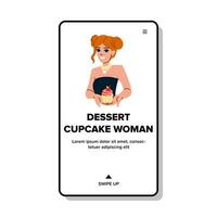 happy dessert cupcake woman vector