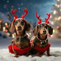 dachshunds as reindeer in santa's sleigh graphic for christmas photo