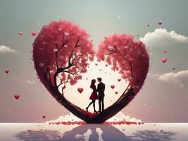 graphics for a couple in love against the background of a red heart-shaped tree photo