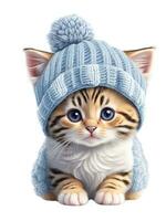 pequeño gatito en un calentar sombrero gráfico para invierno o Navidad foto