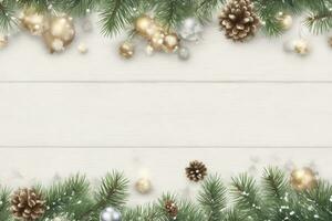 christmas graphic with large space for text pine branches and decorations photo