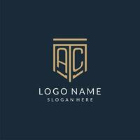 Initial AC shield logo monoline style, modern and luxury monogram logo design vector