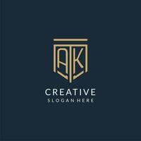 Initial AK shield logo monoline style, modern and luxury monogram logo design vector