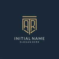 Initial AR shield logo monoline style, modern and luxury monogram logo design vector