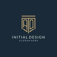 Initial AQ shield logo monoline style, modern and luxury monogram logo design vector