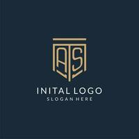 Initial AS shield logo monoline style, modern and luxury monogram logo design vector