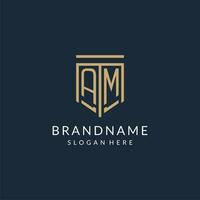 Initial AM shield logo monoline style, modern and luxury monogram logo design vector