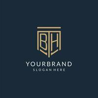 Initial BH shield logo monoline style, modern and luxury monogram logo design vector